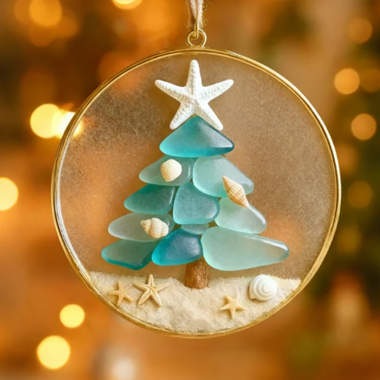 🎄Handcrafted Sea Glass Christmas Tree Ornament
