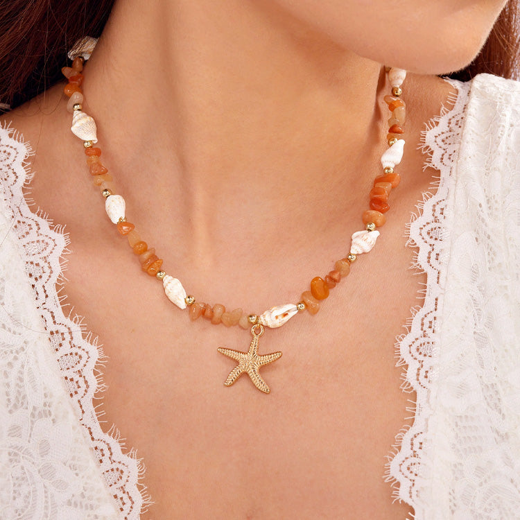 Gargantilla de estrella de mar de cristal marino artesanal | Joyería costera vibrante ✨