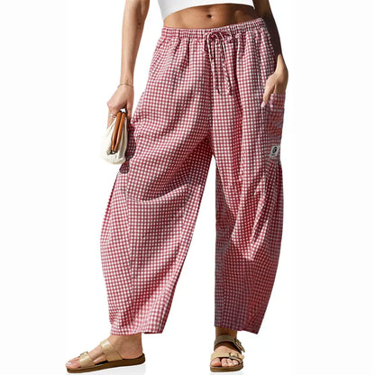Gingham Plaid Wide-Leg Palazzo Pants