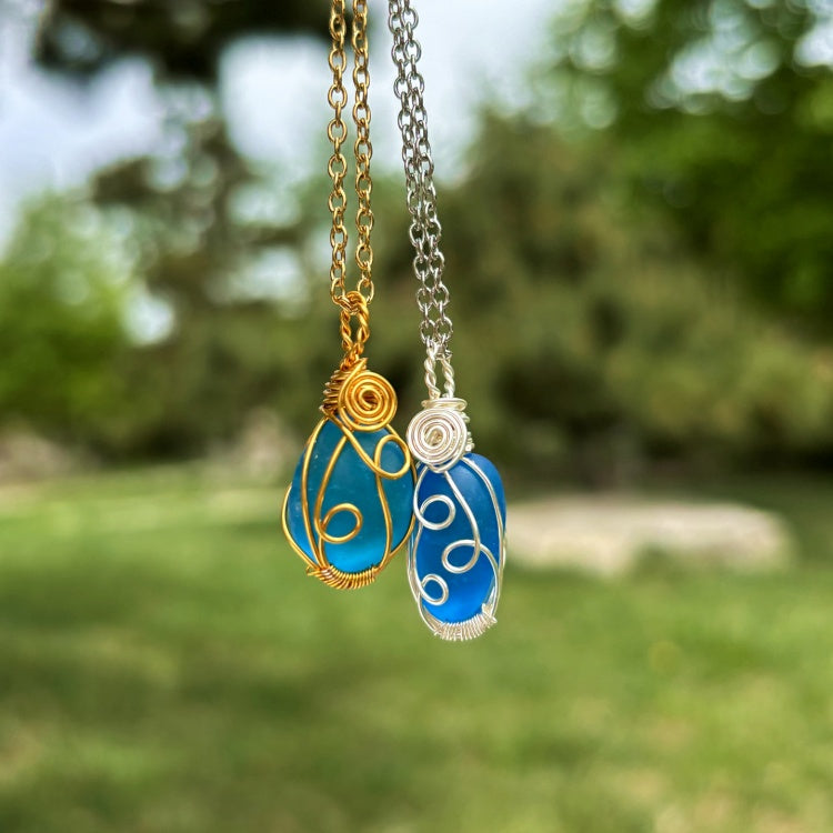💎Joyería de vidrio marino genuino: collar costero hecho a mano con alambre envuelto🤲