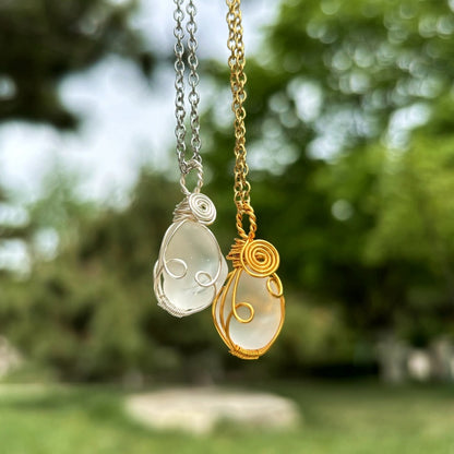 💎Joyería de vidrio marino genuino: collar costero hecho a mano con alambre envuelto🤲