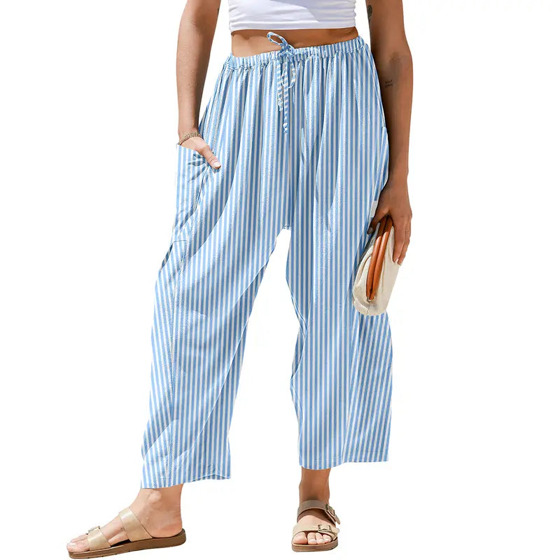 Gingham Plaid Wide-Leg Palazzo Pants