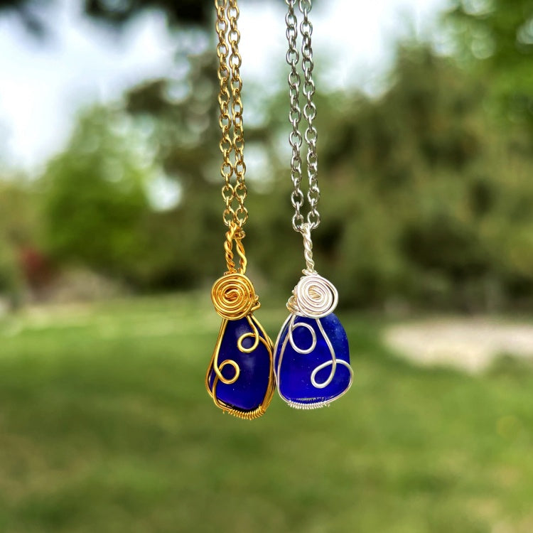 💎Joyería de vidrio marino genuino: collar costero hecho a mano con alambre envuelto🤲