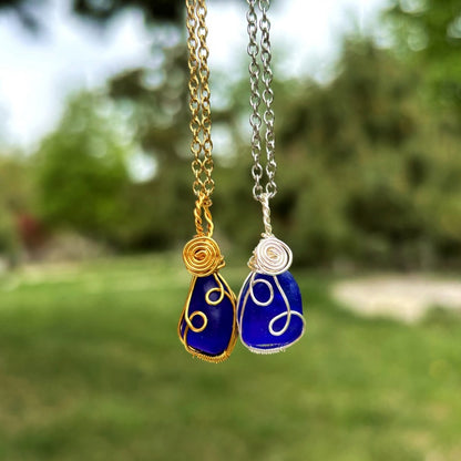 💎Joyería de vidrio marino genuino: collar costero hecho a mano con alambre envuelto🤲