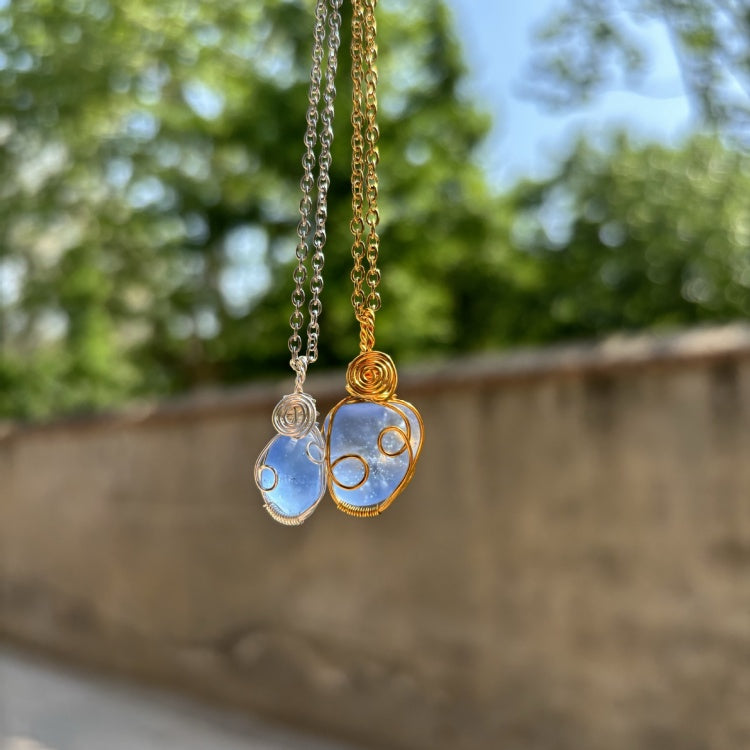 💎Joyería de vidrio marino genuino: collar costero hecho a mano con alambre envuelto🤲