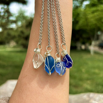 💎Joyería de vidrio marino genuino: collar costero hecho a mano con alambre envuelto🤲