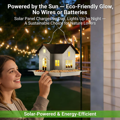 🏠Solar‐Powered Hanging Bird Feeder with Glow – Sturdy Metal Hopper Design🌙🐦
