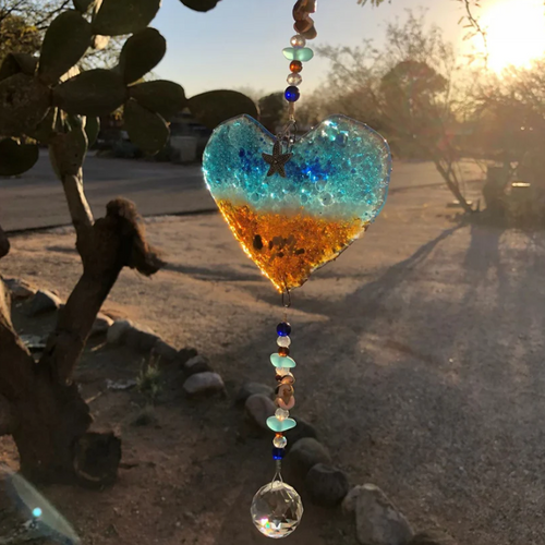Atrapasueños Corazón de Océano: Prisma de Estrella de Mar de Vidrio de Playa Hecho a Mano ✨