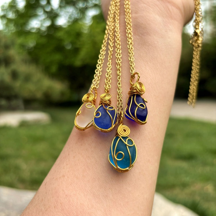 💎Joyería de vidrio marino genuino: collar costero hecho a mano con alambre envuelto🤲