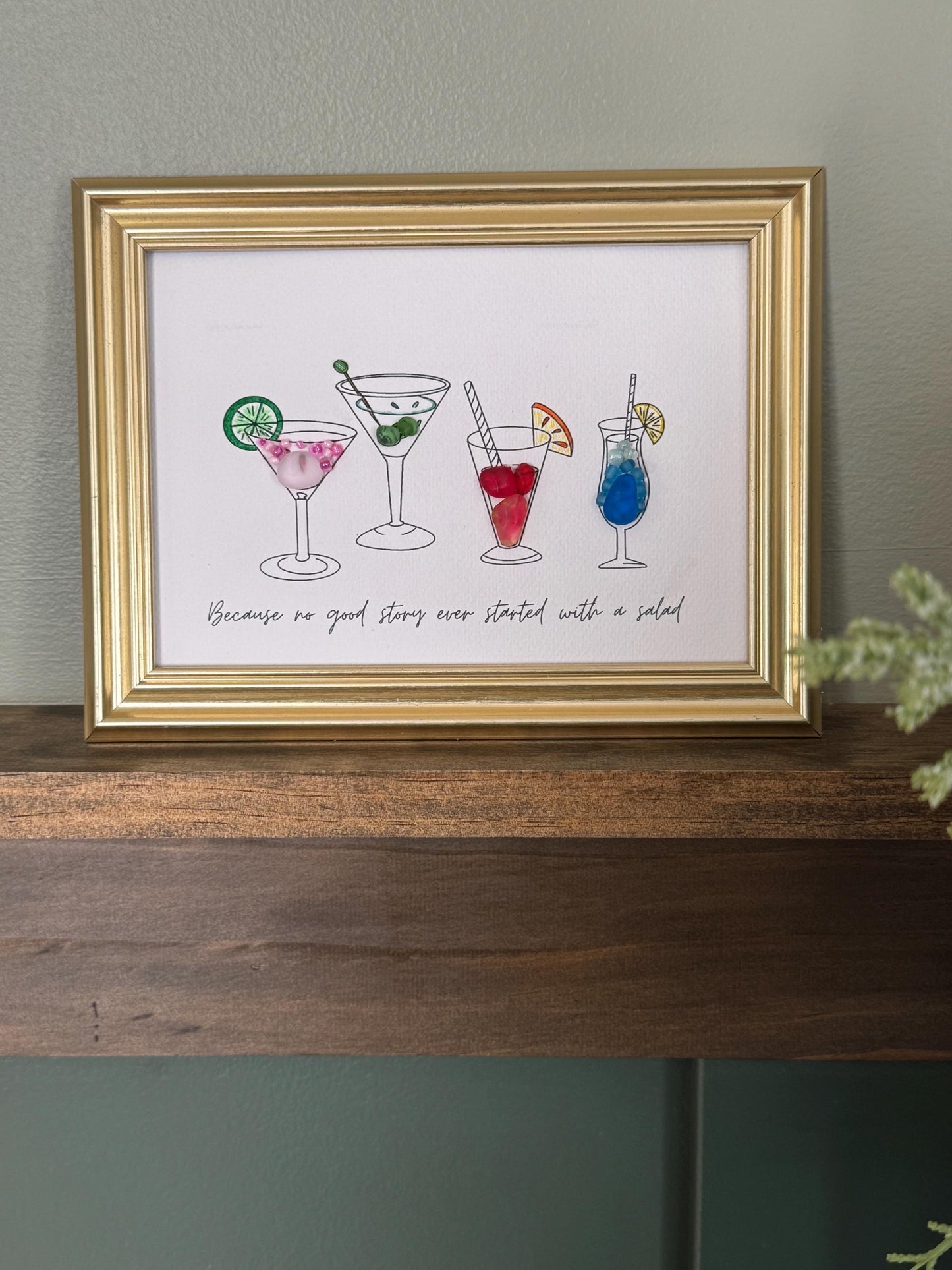 Arte enmarcado de vidrio marino de cóctel