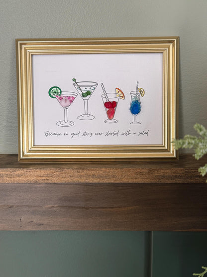 Arte enmarcado de vidrio marino de cóctel
