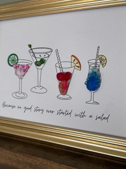 Arte enmarcado de vidrio marino de cóctel