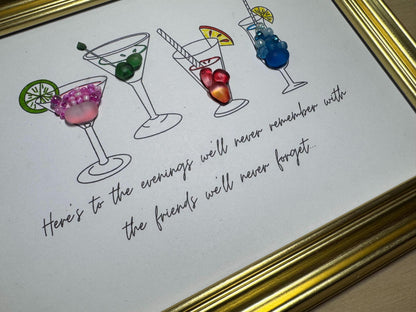 Arte enmarcado de vidrio marino de cóctel