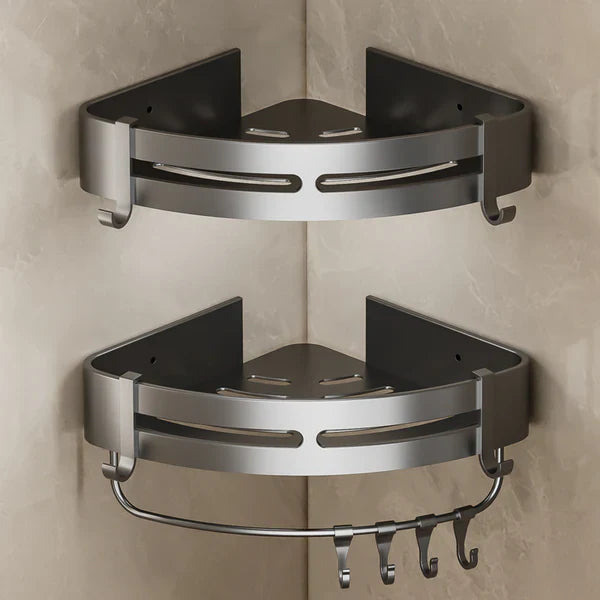 Wall-Mounted Corner Storage Rack: No-Drill Installation, Space Aluminum
