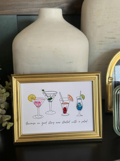 Arte enmarcado de vidrio marino de cóctel