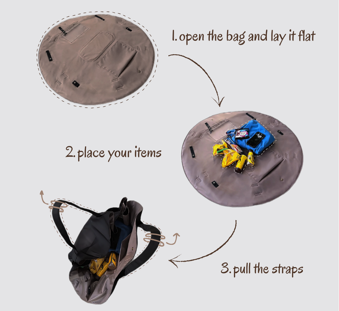 3-in-1 Quick-Storage Bag | Portable Laundry Hamper, Picnic Mat & Beach Tote