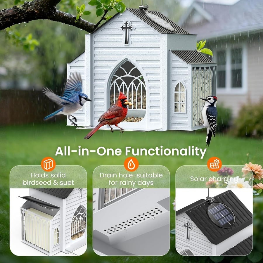 🎁  Last Day 60% OFF-✝️Church-Shaped Metal Solar Bird Feeder(✨Same as in the video)