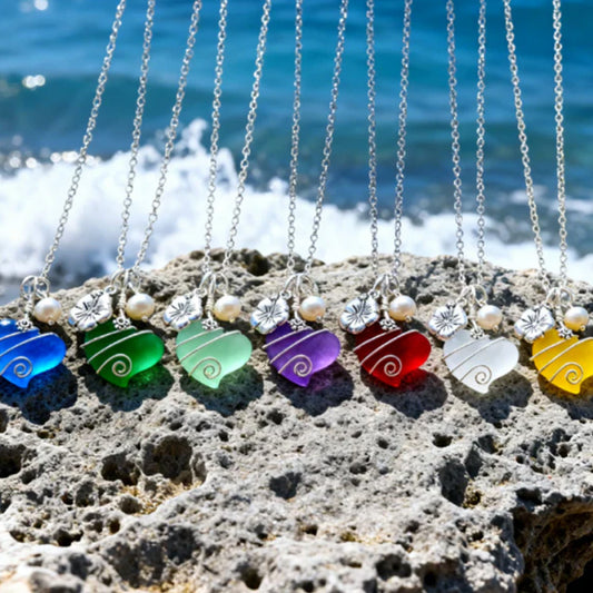 💖Heart Sea Glass Pendant with Pearl | Handcrafted Ocean Jewelry✨