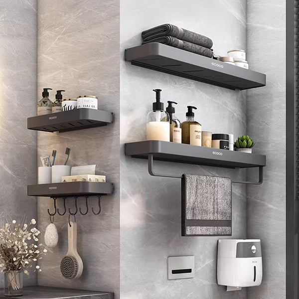 Space Aluminum No-Drill Bathroom Shelf – Strong Load-Bearing