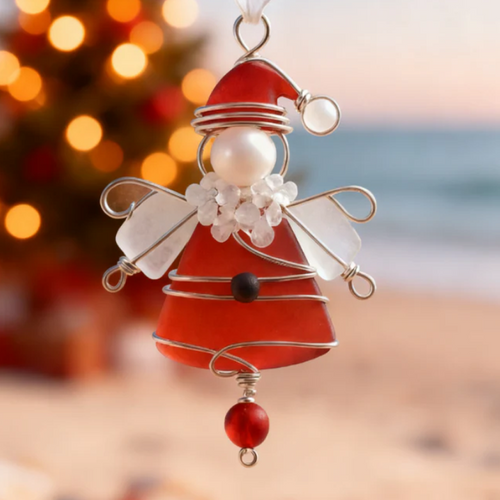 Adornos navideños de vidrio marino hechos a mano | Regalo artesanal único