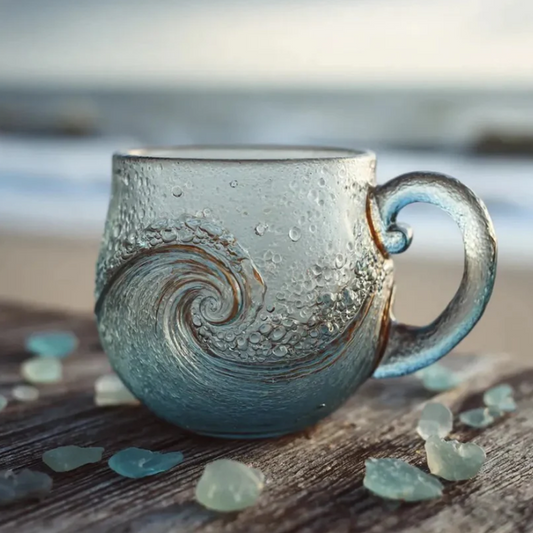 🌊 Handcrafted Sea Glass Wave Mug | Unique Artisan Ocean Coffee Cup ✨