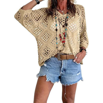Handmade Crochet V - Neck Boho Top l Apricot Summer Essential