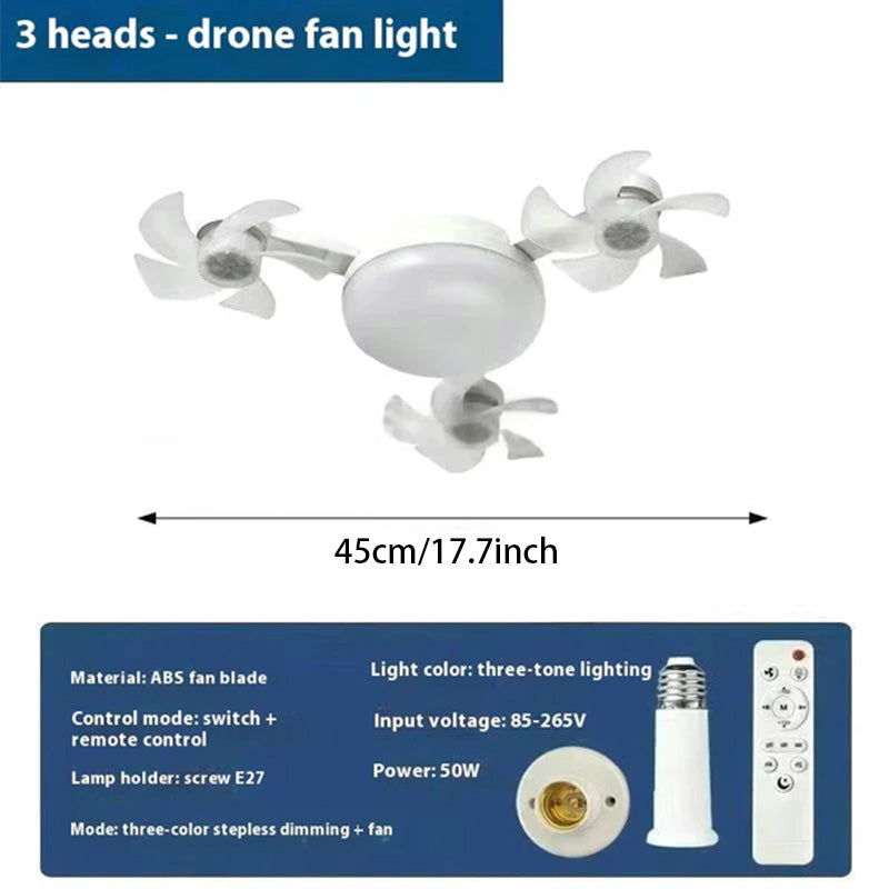 Drone Fan Integrated Light with E27 Screw Creative 3/4/5 Head Remote-Controlled