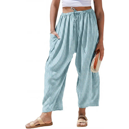 Gingham Plaid Wide-Leg Palazzo Pants