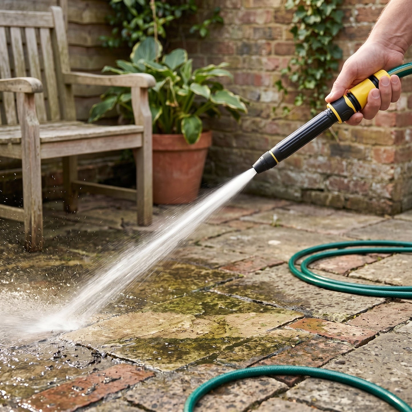 High-Pressure Hose Spray Gun with Brush Attachment