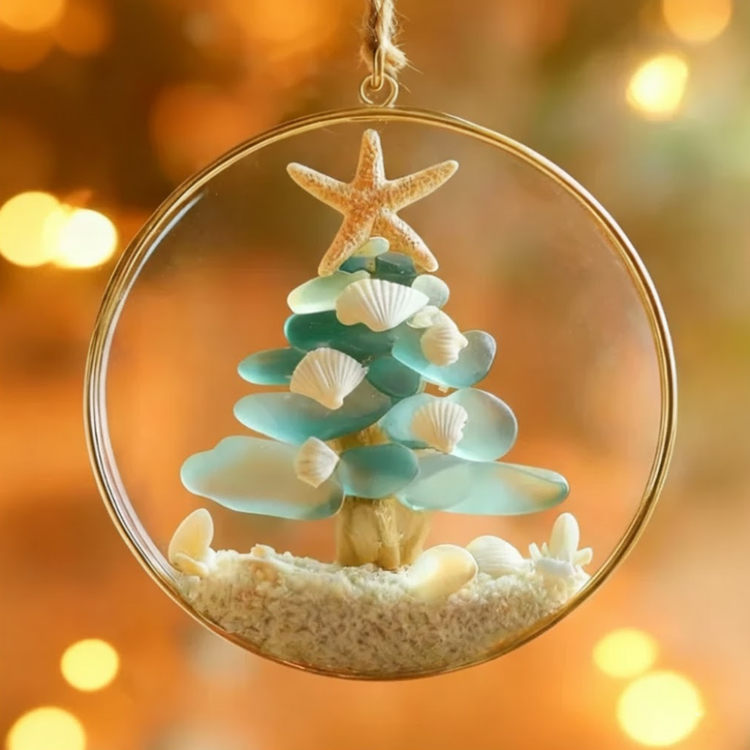 🎄Handcrafted Sea Glass Christmas Tree Ornament