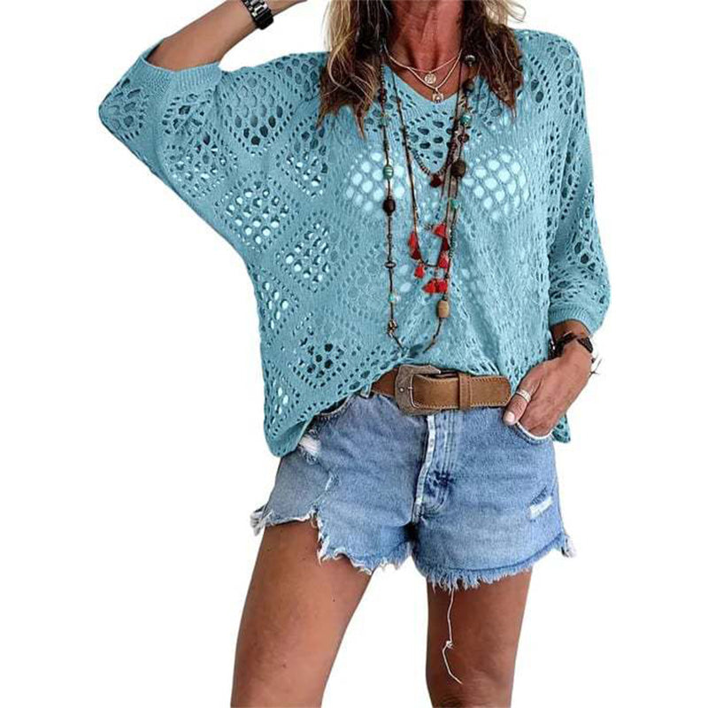 Handmade Crochet V - Neck Boho Top l Apricot Summer Essential