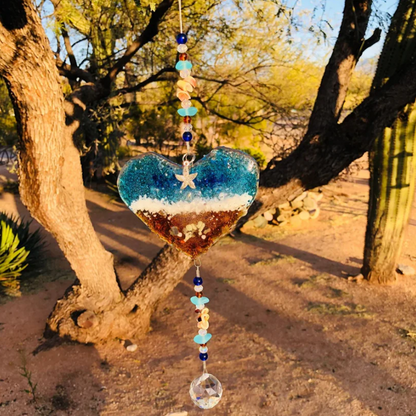 Atrapasueños Corazón de Océano: Prisma de Estrella de Mar de Vidrio de Playa Hecho a Mano ✨