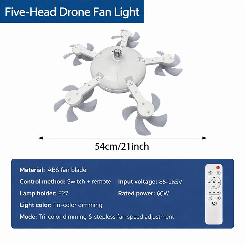 Drone Fan Integrated Light with E27 Screw Creative 3/4/5 Head Remote-Controlled