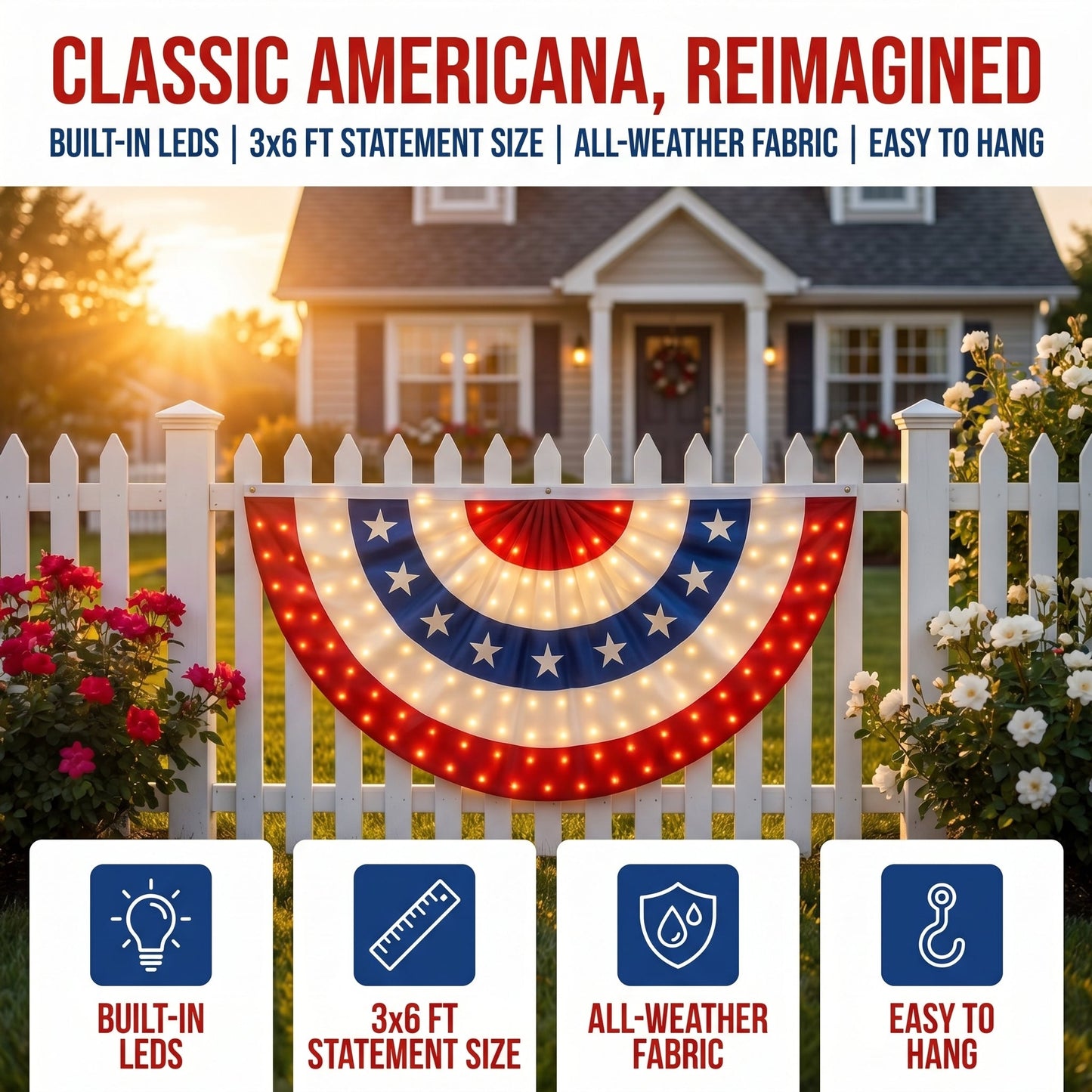 3 x 6 Ft LED Patriotic Bunting Banner for America's 250th