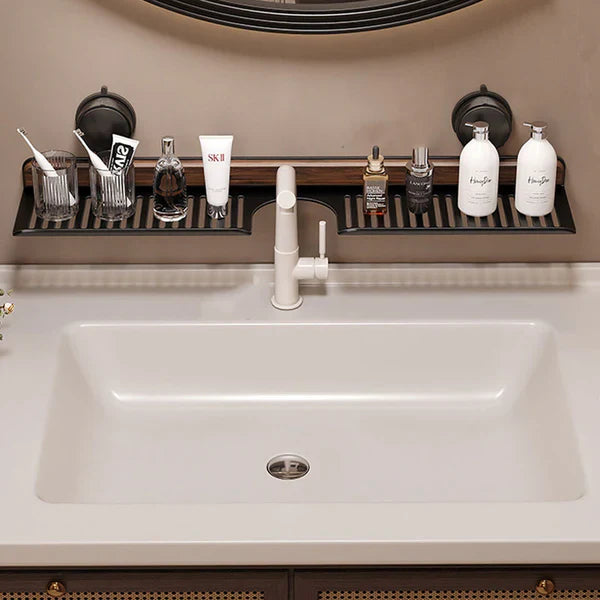No-Drill Walnut Aluminum Faucet Rack Hollow Drainage & Heavy-Duty