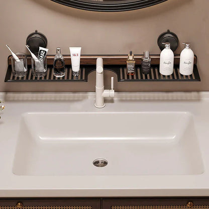 No-Drill Walnut Aluminum Faucet Rack Hollow Drainage & Heavy-Duty