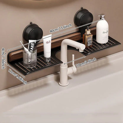 No-Drill Walnut Aluminum Faucet Rack Hollow Drainage & Heavy-Duty
