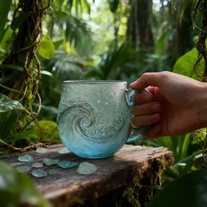 Taza de olas de vidrio marino artesanal | Taza de café artesanal única con temática oceánica ✨