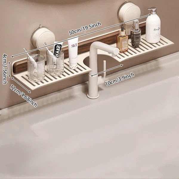 No-Drill Walnut Aluminum Faucet Rack Hollow Drainage & Heavy-Duty