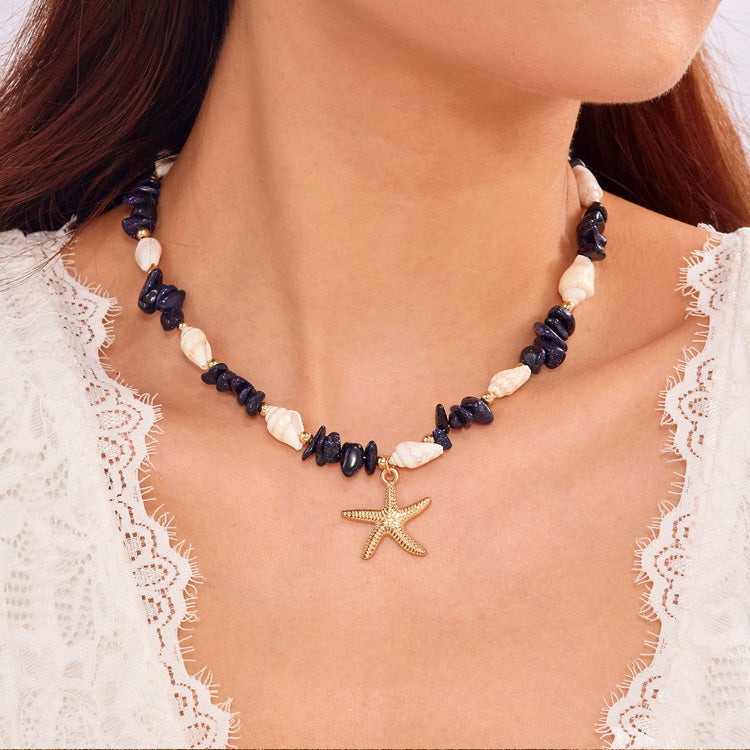 Gargantilla de estrella de mar de cristal marino artesanal | Joyería costera vibrante ✨
