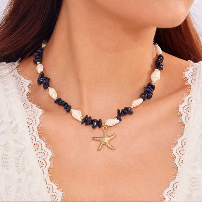 Gargantilla de estrella de mar de cristal marino artesanal | Joyería costera vibrante ✨
