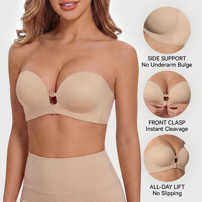 Seamless Strapless Push-Up Bra with Anti-Slip Grip