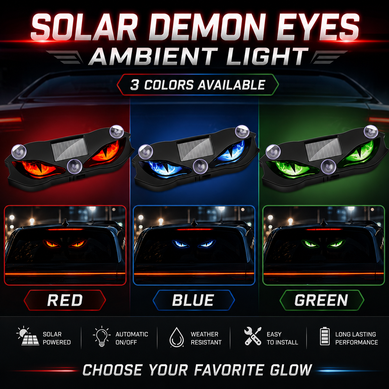 Devil Eyes Solar Motion Sensor LED Car Light
