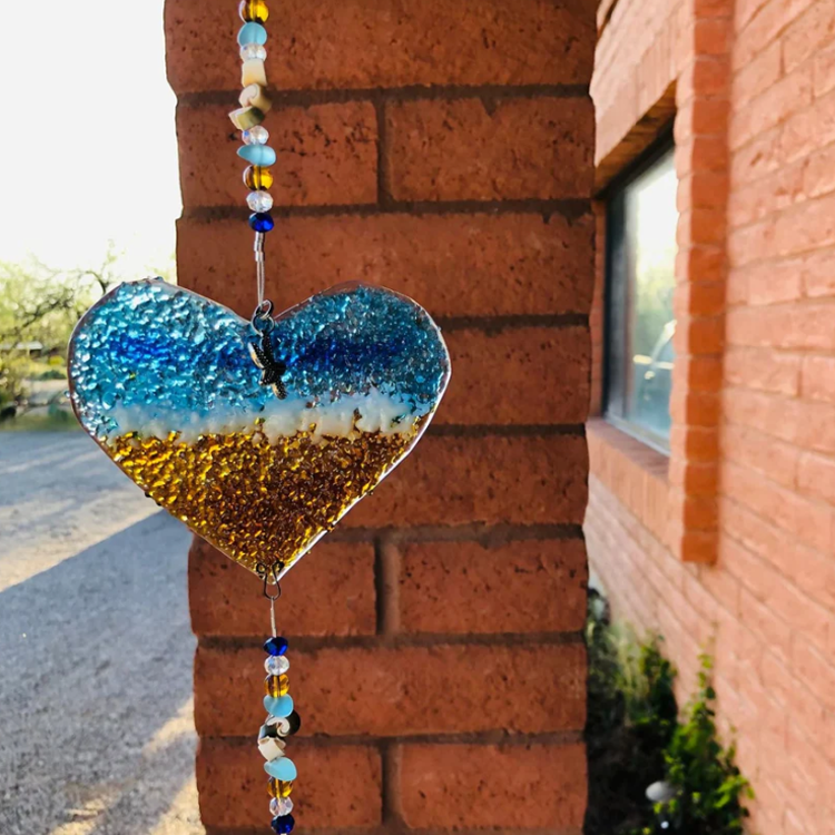 Atrapasueños Corazón de Océano: Prisma de Estrella de Mar de Vidrio de Playa Hecho a Mano ✨