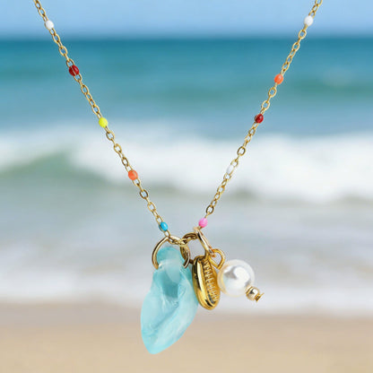 Ocean Muse: Real Sea Glass & Enamel Charm Necklace ✨