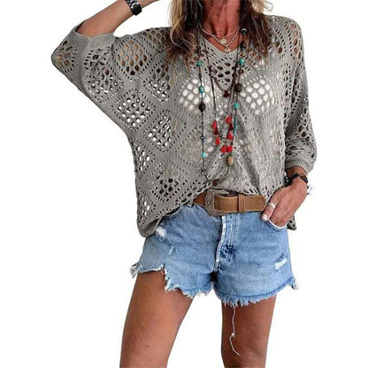 Handmade Crochet V - Neck Boho Top l Apricot Summer Essential