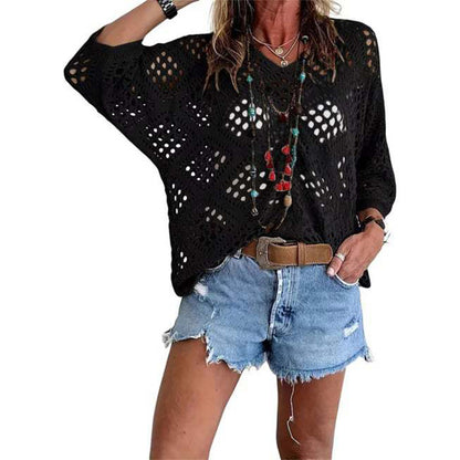 Handmade Crochet V - Neck Boho Top l Apricot Summer Essential
