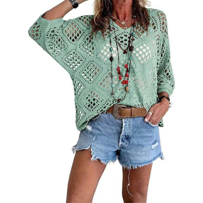 Handmade Crochet V - Neck Boho Top l Apricot Summer Essential