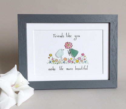 "Amigos como tú hacen la vida más hermosa" - Arte de vidrio marino hecho a mano