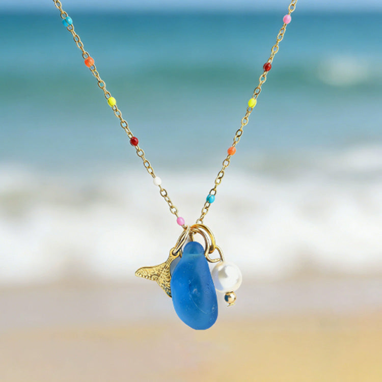 Ocean Muse: Real Sea Glass & Enamel Charm Necklace ✨